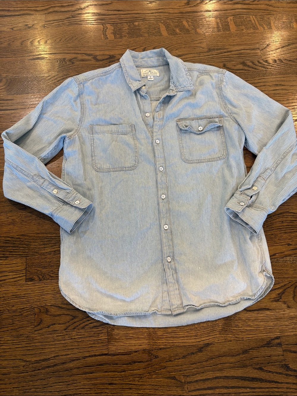 Lucky Brand Light Blue Stripe  Casual Button-Up Shirt, S